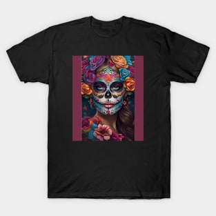 Fiesta of Colors: Woman in Sugar Skull Makeup Art T-Shirt